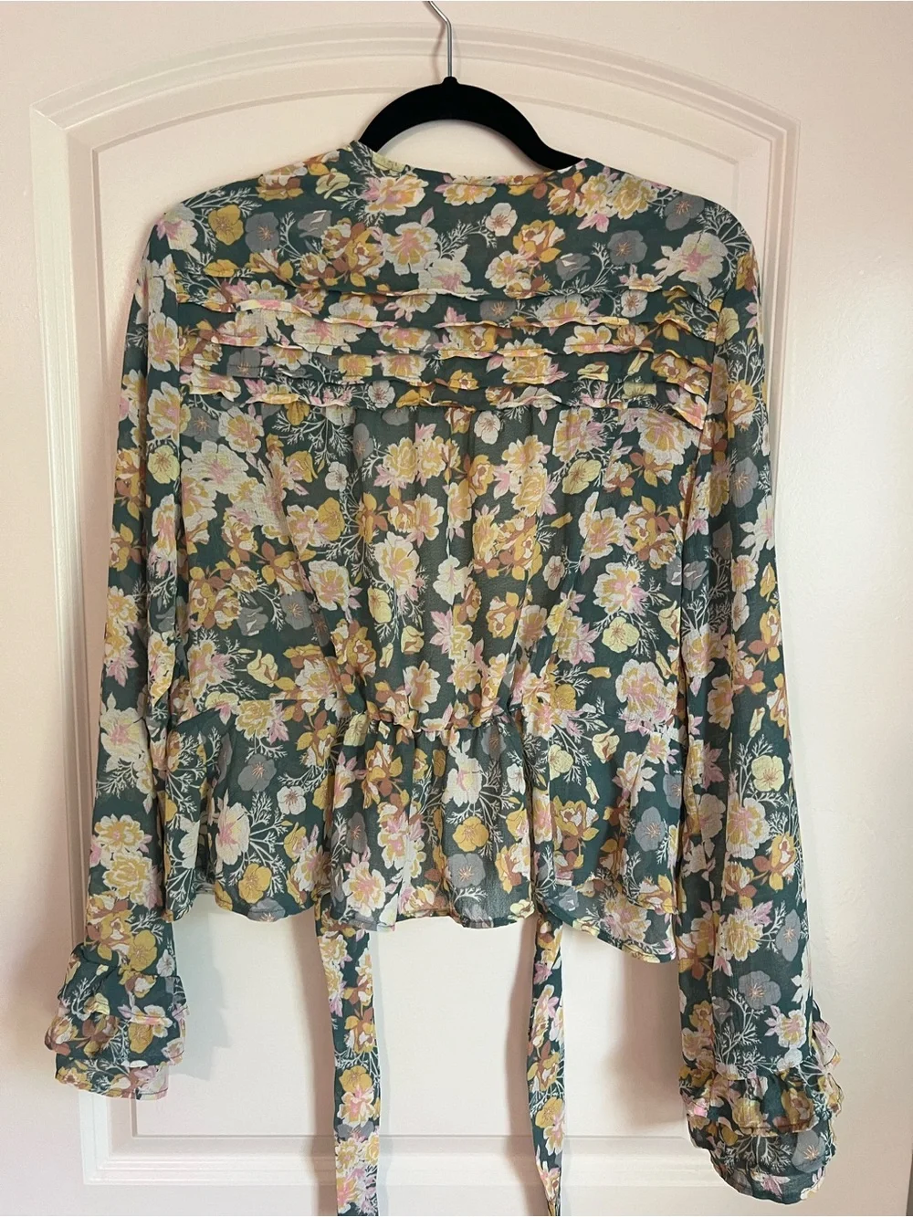 Free People Green Floral Tie-Front Blouse